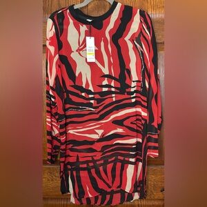 NWT Calvin Klein Chiffon Red&Black Zebra Print  Long Blouse Sz M